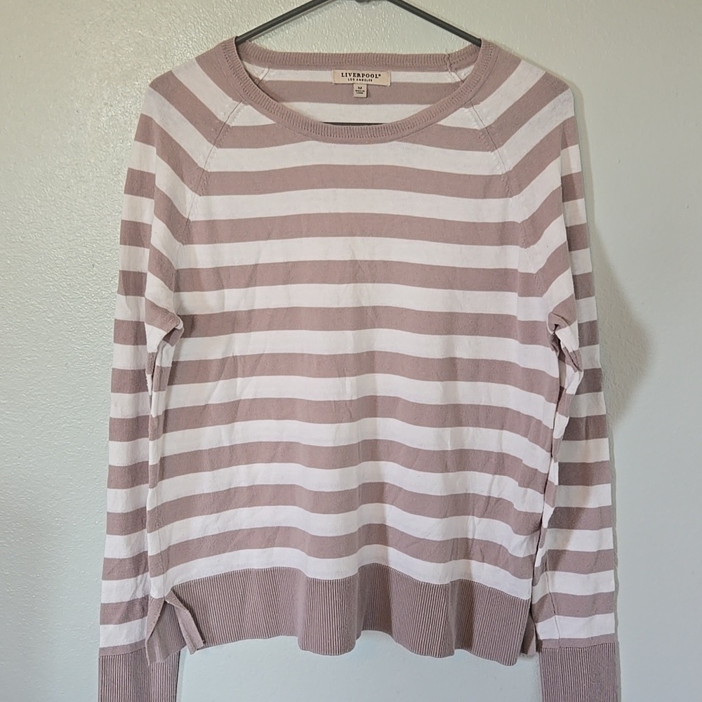 Liverpool LA | Tan & Cream Striped Sweater Size Medium